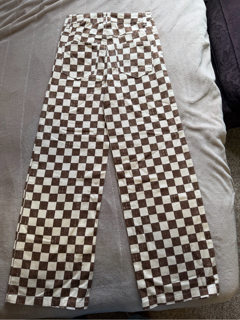 Kids Brown & White Checkerboard Straight-Leg Jeans